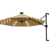 Sonnenschirm Wandmontage mit LEDs und Metallmast 300 cm Taupe