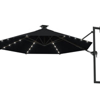 Sonnenschirm zur Wandmontage mit LEDs 300 cm Schwarz