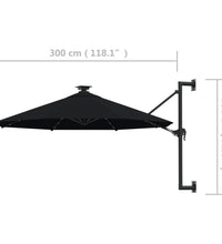 Sonnenschirm zur Wandmontage mit LEDs 300 cm Schwarz