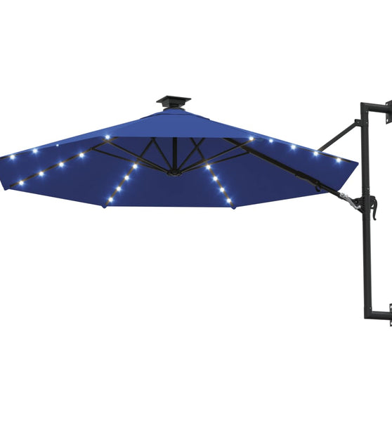 Sonnenschirm Wandmontage mit LEDs Metallmast 300 cm Blau