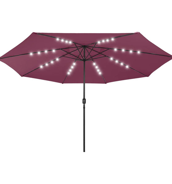 Sonnenschirm mit LED-Leuchten und Metallmast 400 cm Bordeauxrot