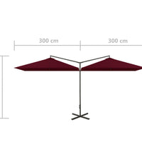 Doppel-Sonnenschirm mit Stahlmast Bordeaux-Rot 600x300 cm