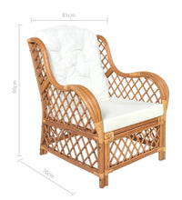 Sessel mit Kissen Hellbraun Rattan und Leinen