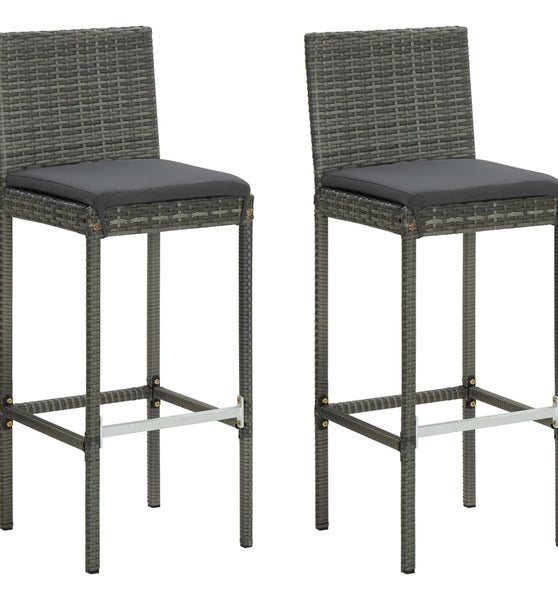 Garten-Barhocker mit Kissen 2 Stk. Grau Poly Rattan