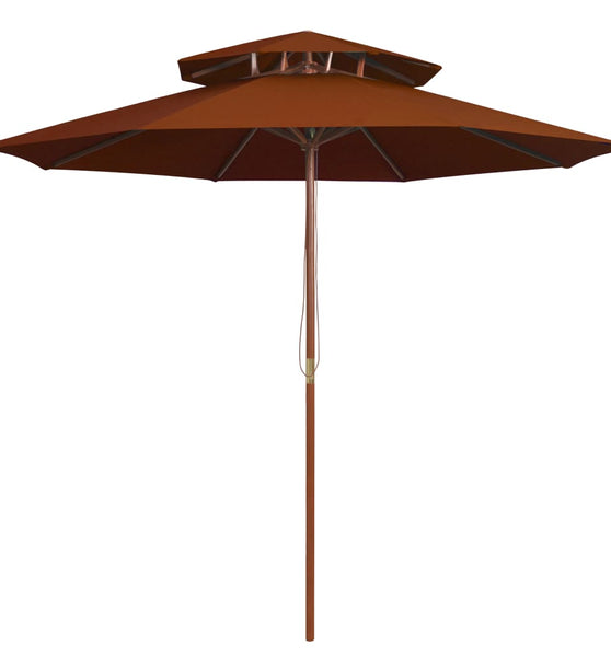 Sonnenschirm mit Doppeldach und Holz-Mast Terrakotta 270 cm