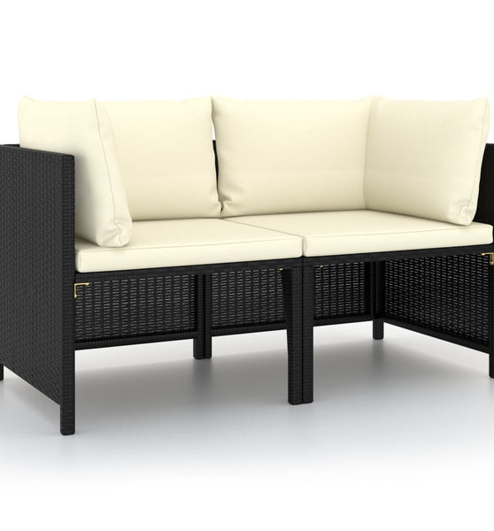 2-Sitzer-Gartensofa mit Kissen Schwarz Poly Rattan