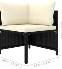 2-Sitzer-Gartensofa mit Kissen Schwarz Poly Rattan