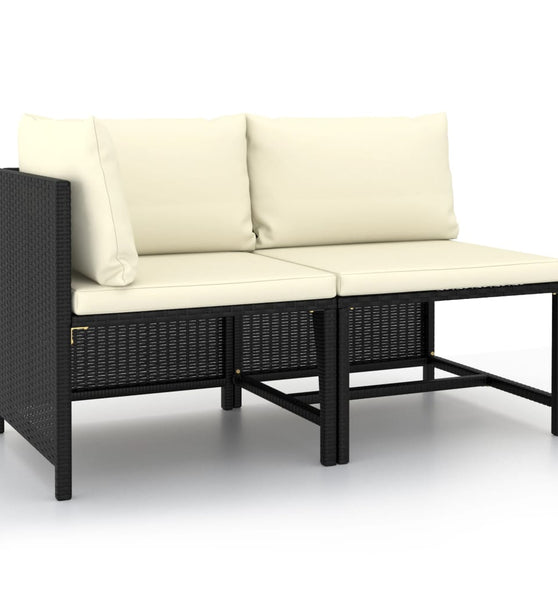 2-tlg. Garten-Sofagarnitur mit Auflagen Schwarz Poly Rattan
