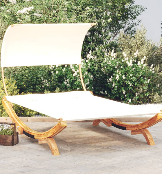 Sonnenliege mit Dach 165x203x126 cm Bugholz Massiv Creme