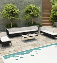 10-tlg. Garten-Lounge-Set mit Auflagen Poly Rattan Schwarz