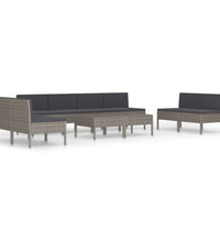 10-tlg. Garten-Lounge-Set mit Auflagen Poly Rattan Grau