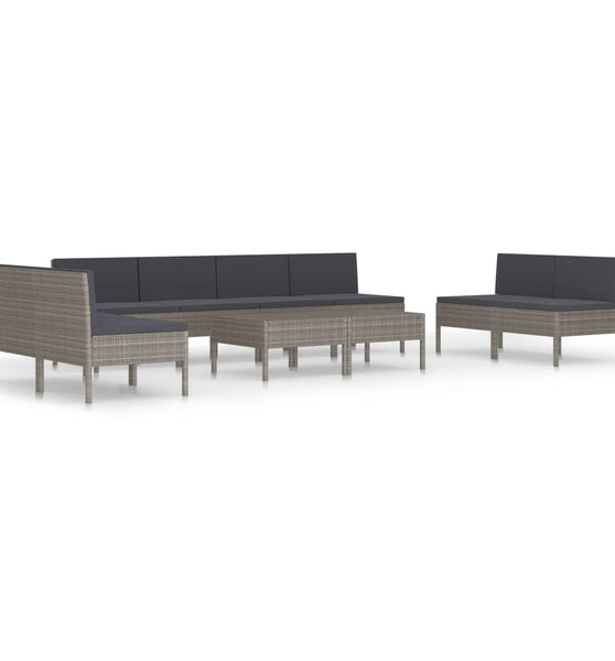10-tlg. Garten-Lounge-Set mit Auflagen Poly Rattan Grau