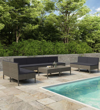 10-tlg. Garten-Lounge-Set mit Auflagen Poly Rattan Grau
