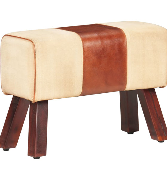 Sitzbank Turnbock-Design 58 cm Braun Echtleder Massivholz Mango