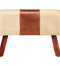 Sitzbank Turnbock-Design 58 cm Braun Echtleder Massivholz Mango