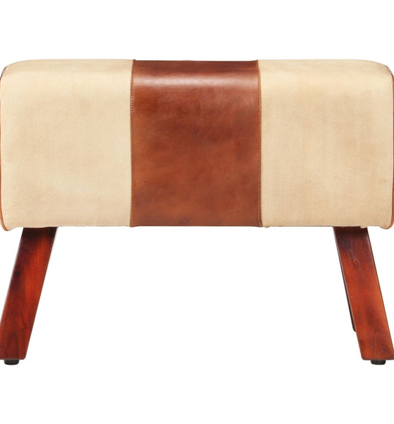 Sitzbank Turnbock-Design 58 cm Braun Echtleder Massivholz Mango
