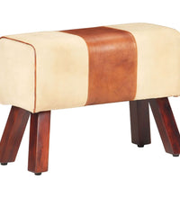 Sitzbank Turnbock-Design 58 cm Braun Echtleder Massivholz Mango