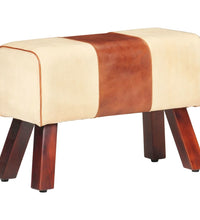 Sitzbank Turnbock-Design 58 cm Braun Echtleder Massivholz Mango