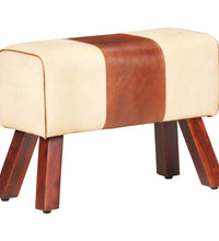 Sitzbank Turnbock-Design 58 cm Braun Echtleder Massivholz Mango