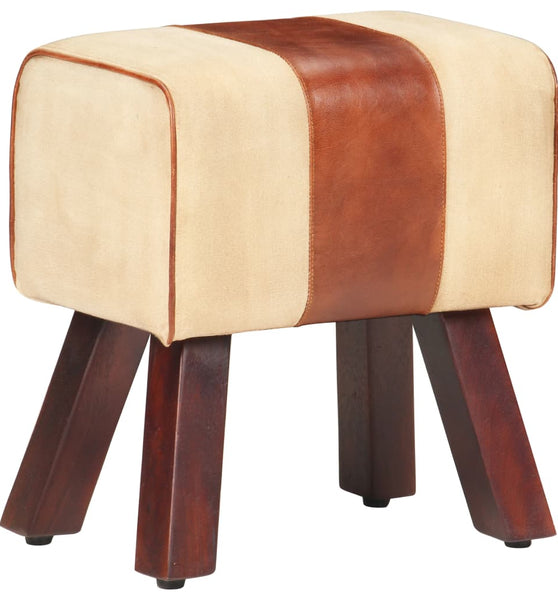 Sitzbank Turnbock-Design 38 cm Braun Echtleder Massivholz Mango