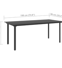 Garten-Esstisch Schwarz 190x90x74 cm Stahl und Glas