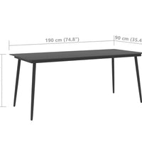 Garten-Esstisch Schwarz 190x90x74 cm Stahl und Glas