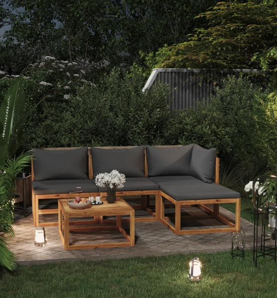 5-tlg. Garten-Lounge-Set mit Auflagen Massivholz Akazie