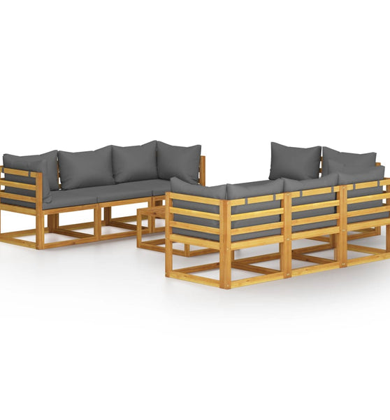 9-tlg. Garten-Lounge-Set mit Auflagen Massivholz Akazie