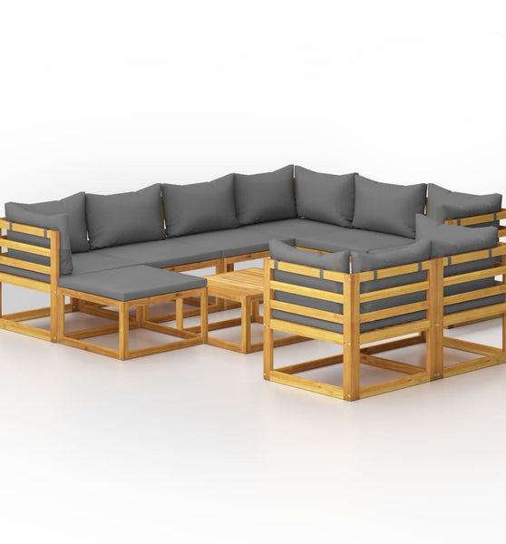 10-tlg. Garten-Lounge-Set mit Auflagen Massivholz Akazie