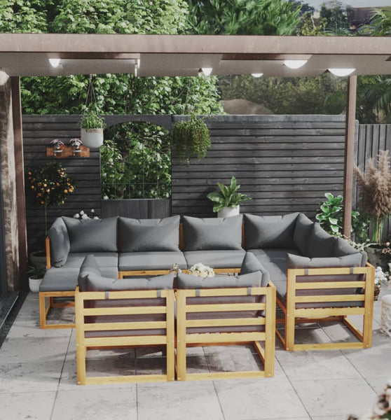 10-tlg. Garten-Lounge-Set mit Auflagen Massivholz Akazie