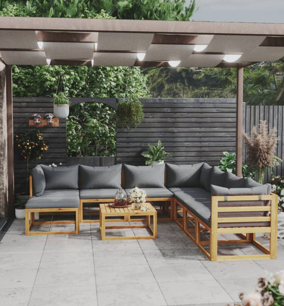 9-tlg. Garten-Lounge-Set mit Auflagen Massivholz Akazie