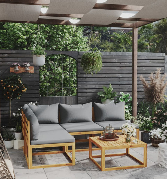 5-tlg. Garten-Lounge-Set mit Auflagen Massivholz Akazie