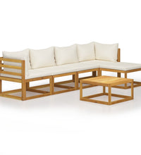 6-tlg. Garten-Lounge-Set mit Auflagen Creme Massivholz Akazie