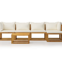6-tlg. Garten-Lounge-Set mit Auflagen Creme Massivholz Akazie