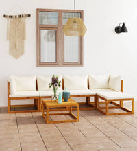 6-tlg. Garten-Lounge-Set mit Auflagen Creme Massivholz Akazie