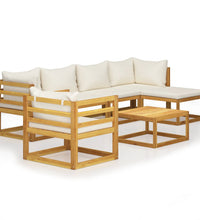 7-tlg. Garten-Lounge-Set mit Auflagen Creme Massivholz Akazie
