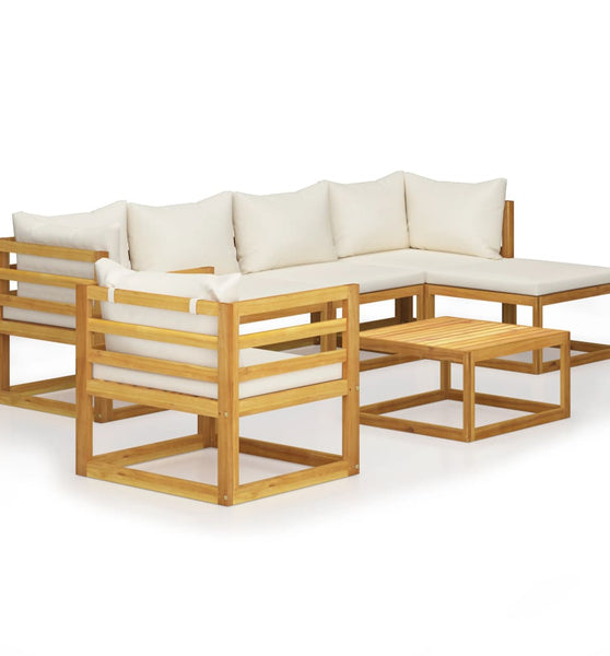 7-tlg. Garten-Lounge-Set mit Auflagen Creme Massivholz Akazie