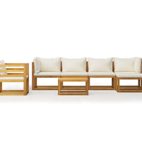 7-tlg. Garten-Lounge-Set mit Auflagen Creme Massivholz Akazie