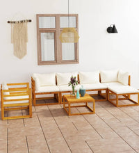 7-tlg. Garten-Lounge-Set mit Auflagen Creme Massivholz Akazie