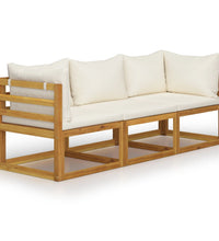 3-Sitzer-Gartensofa mit Auflage Creme Akazie Massivholz