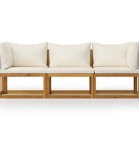 3-Sitzer-Gartensofa mit Auflage Creme Akazie Massivholz