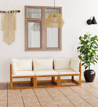 3-Sitzer-Gartensofa mit Auflage Creme Akazie Massivholz