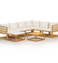 8-tlg. Garten-Lounge-Set mit Auflagen Creme Massivholz Akazie