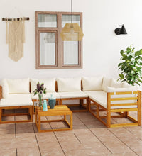 8-tlg. Garten-Lounge-Set mit Auflagen Creme Massivholz Akazie
