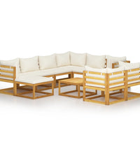 10-tlg. Garten-Lounge-Set mit Auflagen Creme Massivholz Akazie