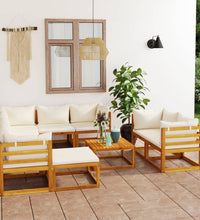 10-tlg. Garten-Lounge-Set mit Auflagen Creme Massivholz Akazie