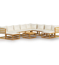 11-tlg. Garten-Lounge-Set mit Auflagen Creme Massivholz Akazie