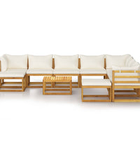 11-tlg. Garten-Lounge-Set mit Auflagen Creme Massivholz Akazie