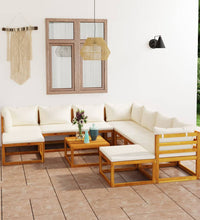 11-tlg. Garten-Lounge-Set mit Auflagen Creme Massivholz Akazie