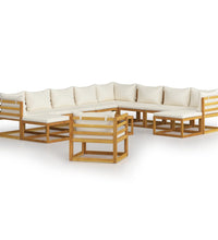 12-tlg. Garten-Lounge-Set mit Auflagen Creme Massivholz Akazie